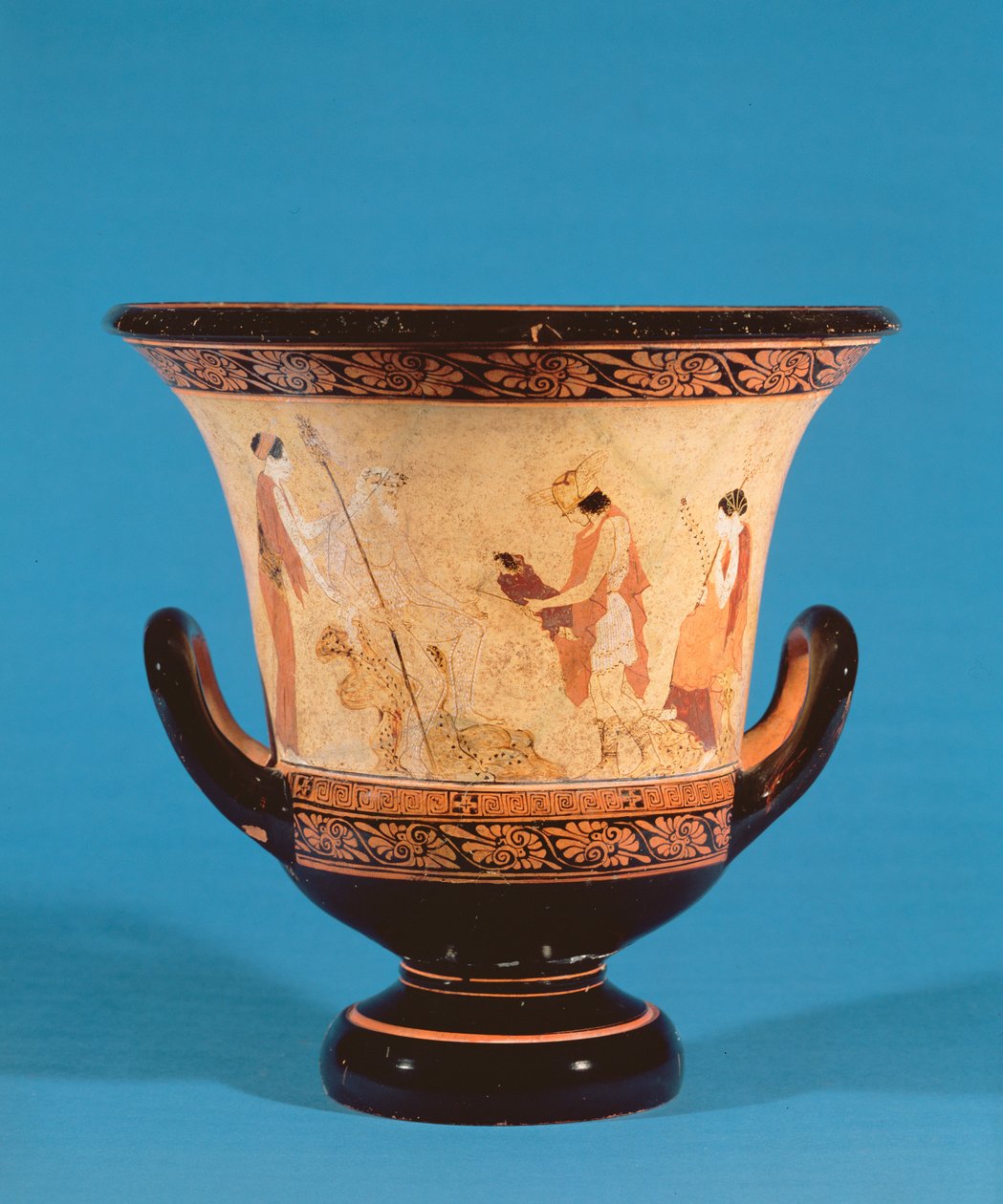 Kalyx krater depicting Hermes delivering the infant Dionysus to the Nymphs, Etruscan by Unbekannt