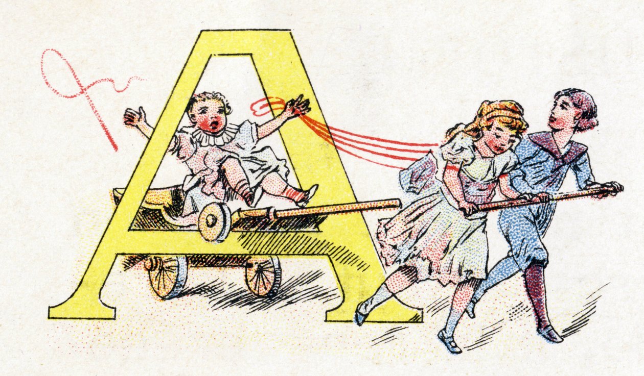Letter A: Hitch Fun. Alphabet of Phosphatine Falieres. Engraving. Brevete alphabet S.G.D.G. by pharmacist Pierre Emile Falieres. Illustrations in chromolithography, late 19th century. by Unbekannt