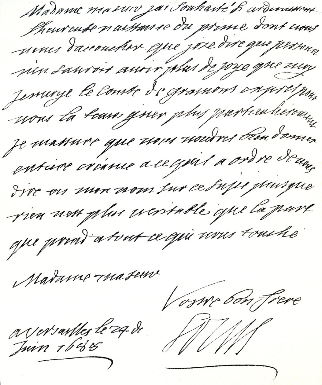 Letter from Louis XIV to Mary of Modena, congratulating her on the birth of a prince, James Edward, Prince of Wales by Unbekannt
