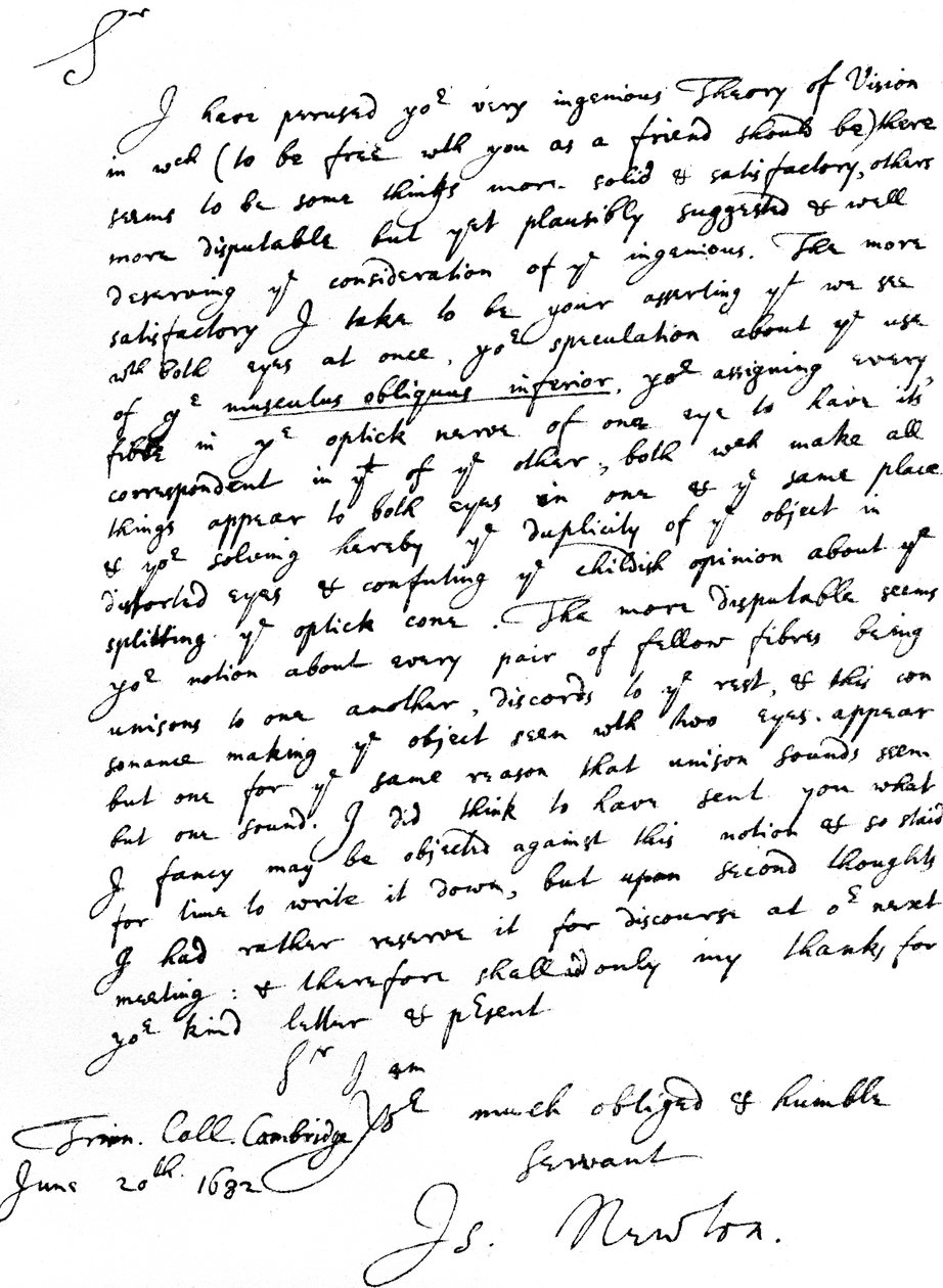 Letter from Sir Isaac Newton to William Briggs, M.D., written from Trinity College, Cambridge, 20 June by Unbekannt