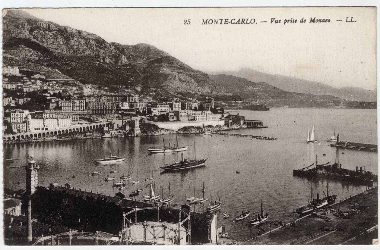 Monte Carlo (Monte-Carlo): View of the city taken from Monaco - Postcard end 19th-20th century by William M. Timlin