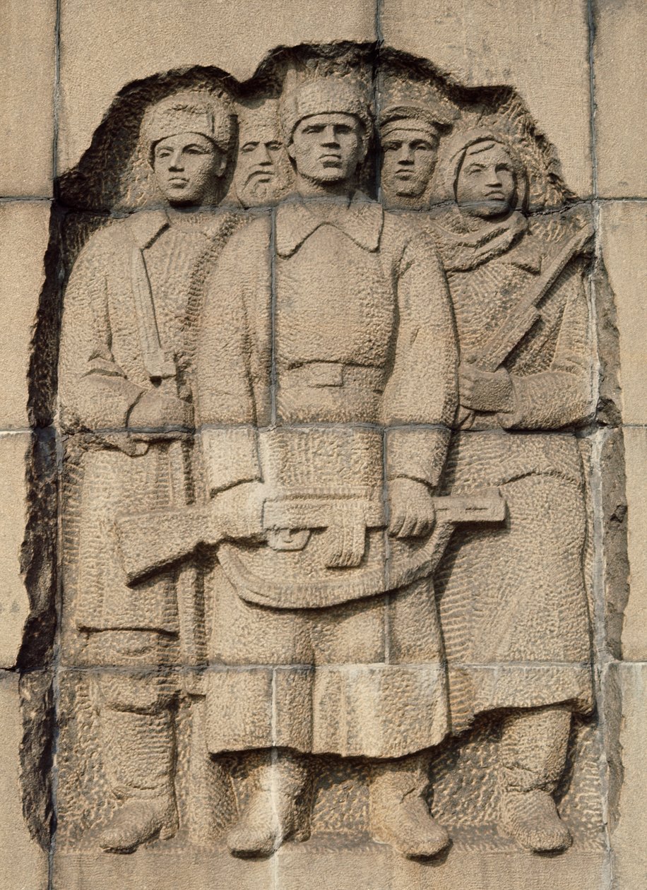 Monument to resistance of Russian people during 900-day German siege of city of Leningrad, Pskarevski Cemetery, relief, St Petersburg, Russia, 20th century by Benjamin Baud