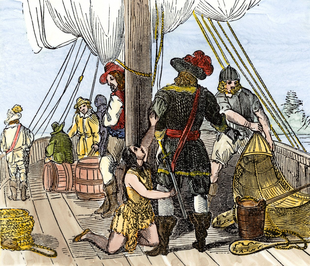 Native population of America: Pocahontas captured aboard a Jamestown ship by Unbekannter Künstler