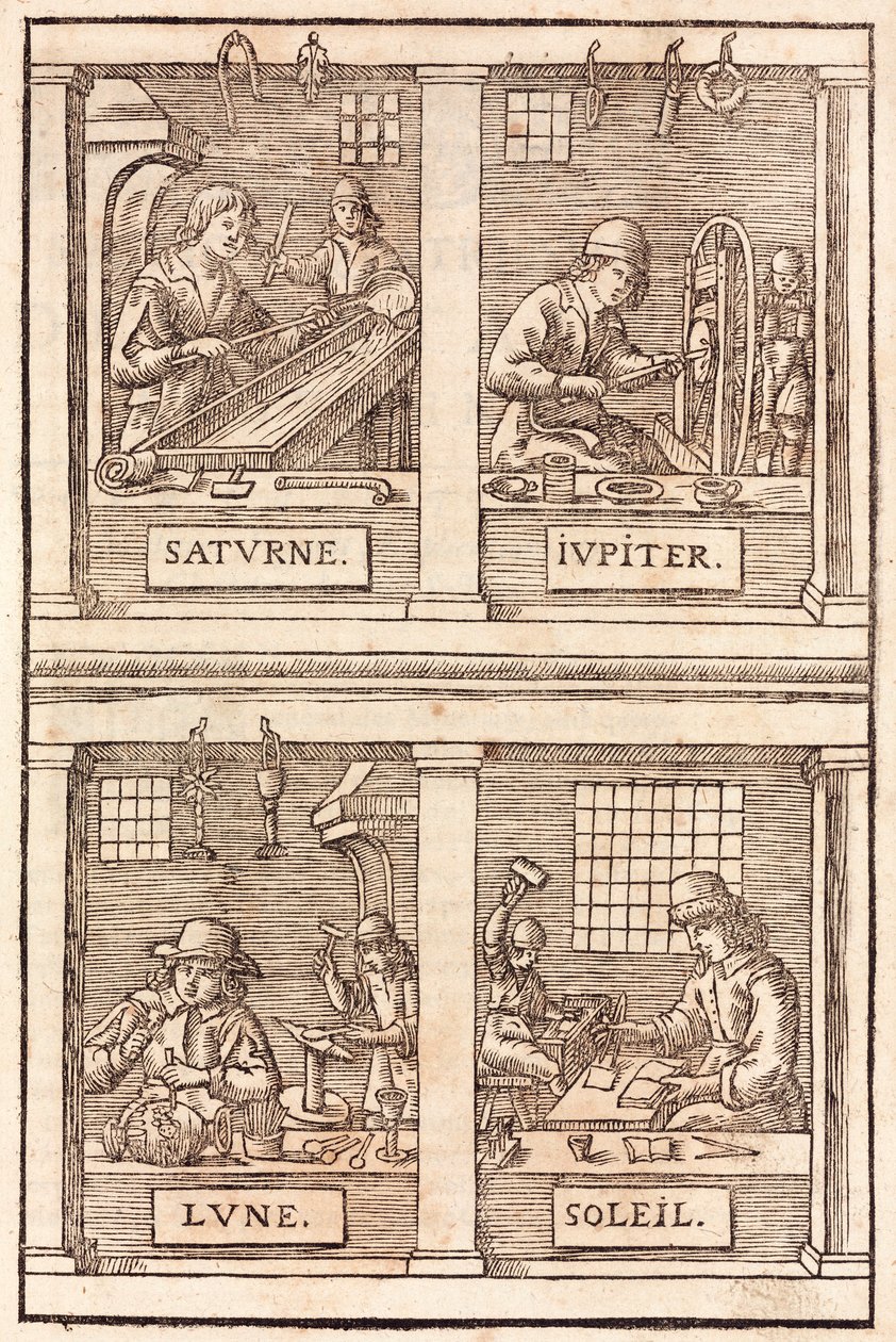 Goldsmiths & Silversmiths Alchemical symbolism: Saturn and lead, Jupiter and tin, the Moon and silver, the Sun and gold by Unbekannt