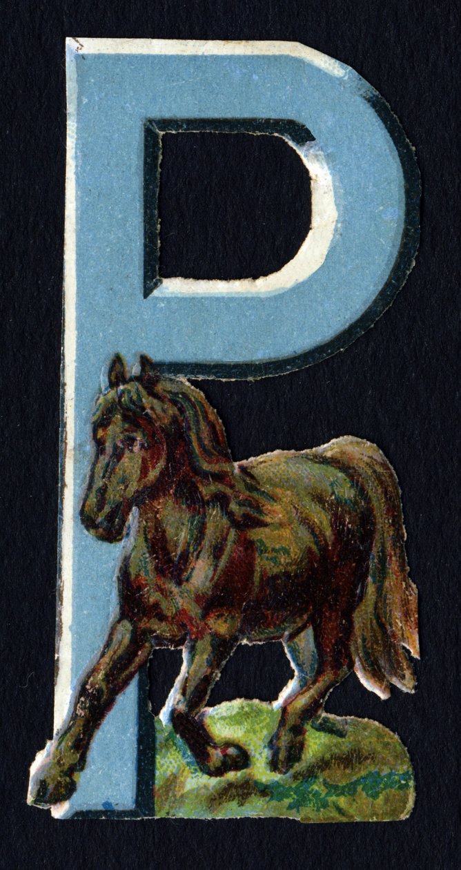 P like Pony. Beetle decoupis on the theme of animals. Engraving. Series of 26 waffle chromolithographs of English origin. End of the 19th century by Unbekannt