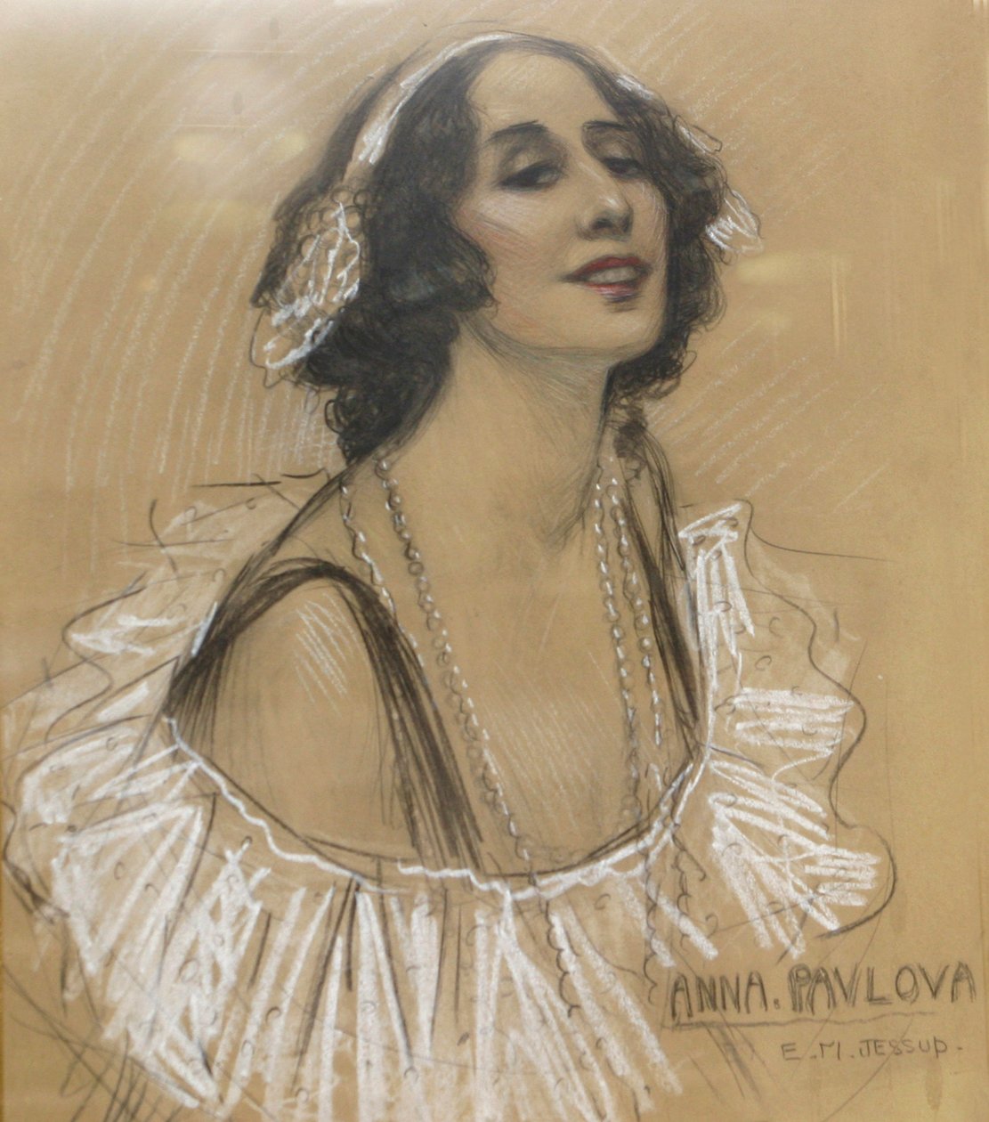 Pastel drawing of Russian ballet dancer Anna Pavlova at the London Jewish Cultural Centre, London, UK by Unbekannt