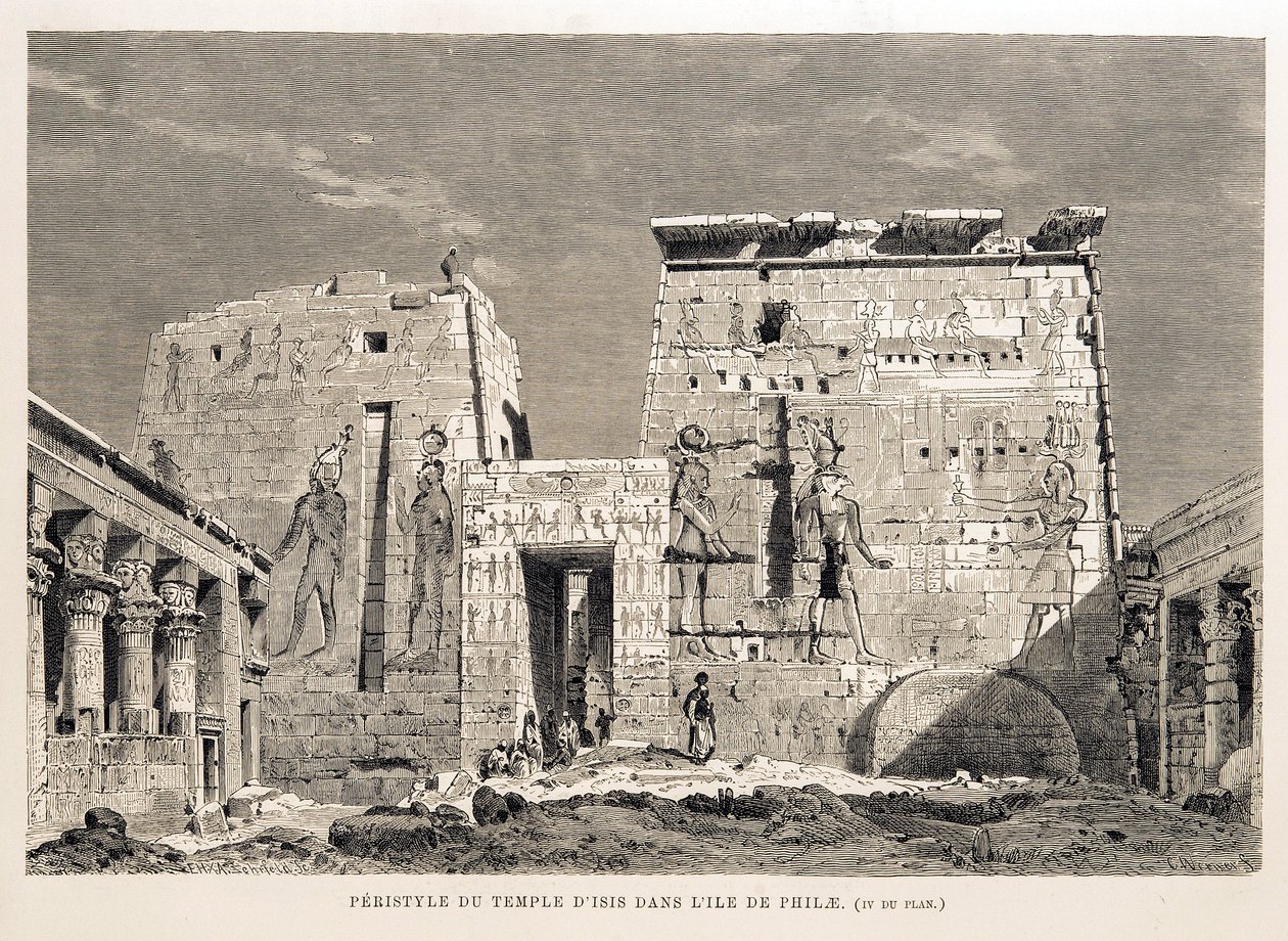 Peristyle of the Temple of Isis in the Island of Philae, Egypt - Illustration from the Atlas of Egypt by Unbekannt