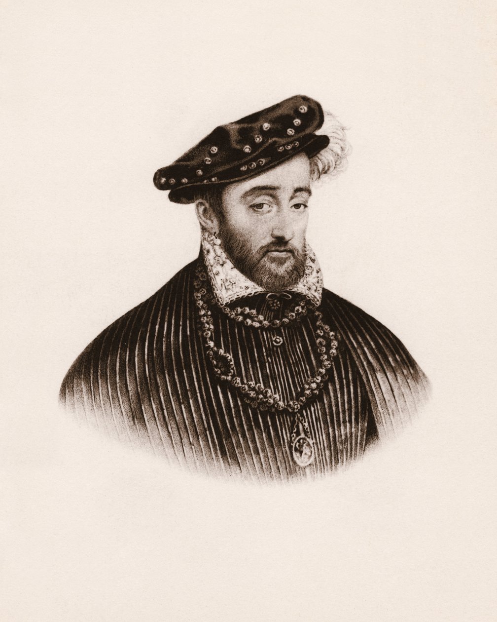 Portrait of the King of France Henry II, 19th Century Engraving by Unbekannter Künstler