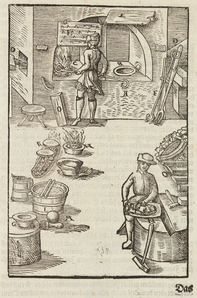 Purification of silver ore by fire - Engraving from Description of ores and main mining methods, by Lazarus Ecker by Unbekannt