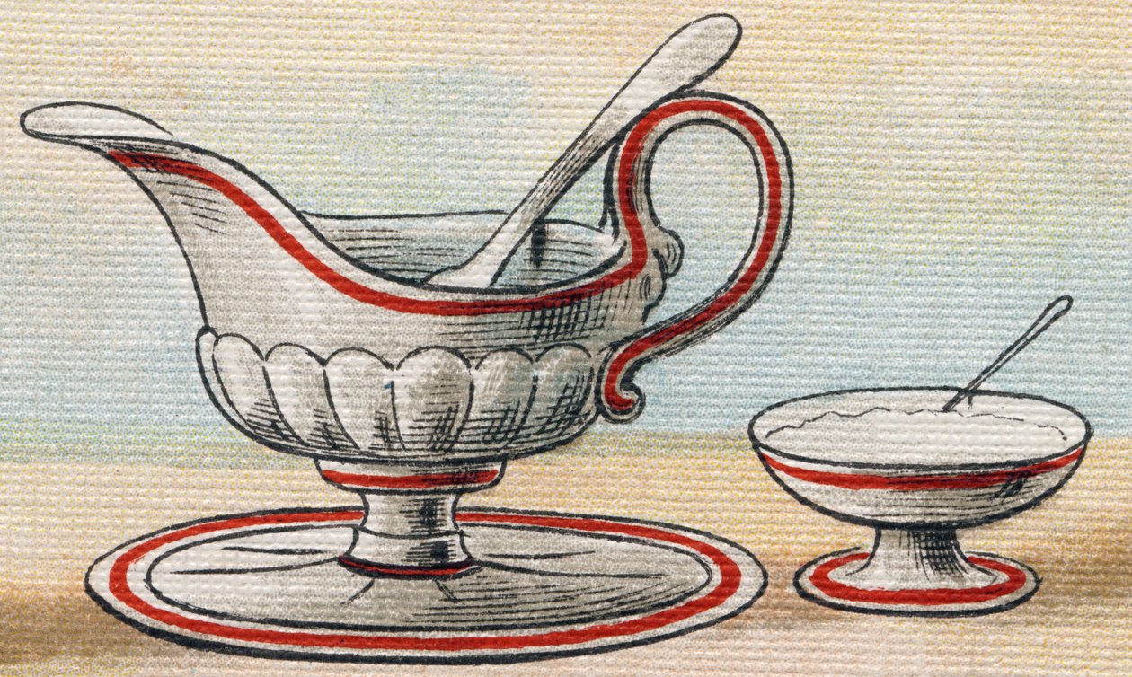Sauce and sugar bowl. Engraving in "Alphabet de ma petite fille". Bernardin-Bechet and Fils, bookseller-publishers, Paris, around 1895 by Unbekannt