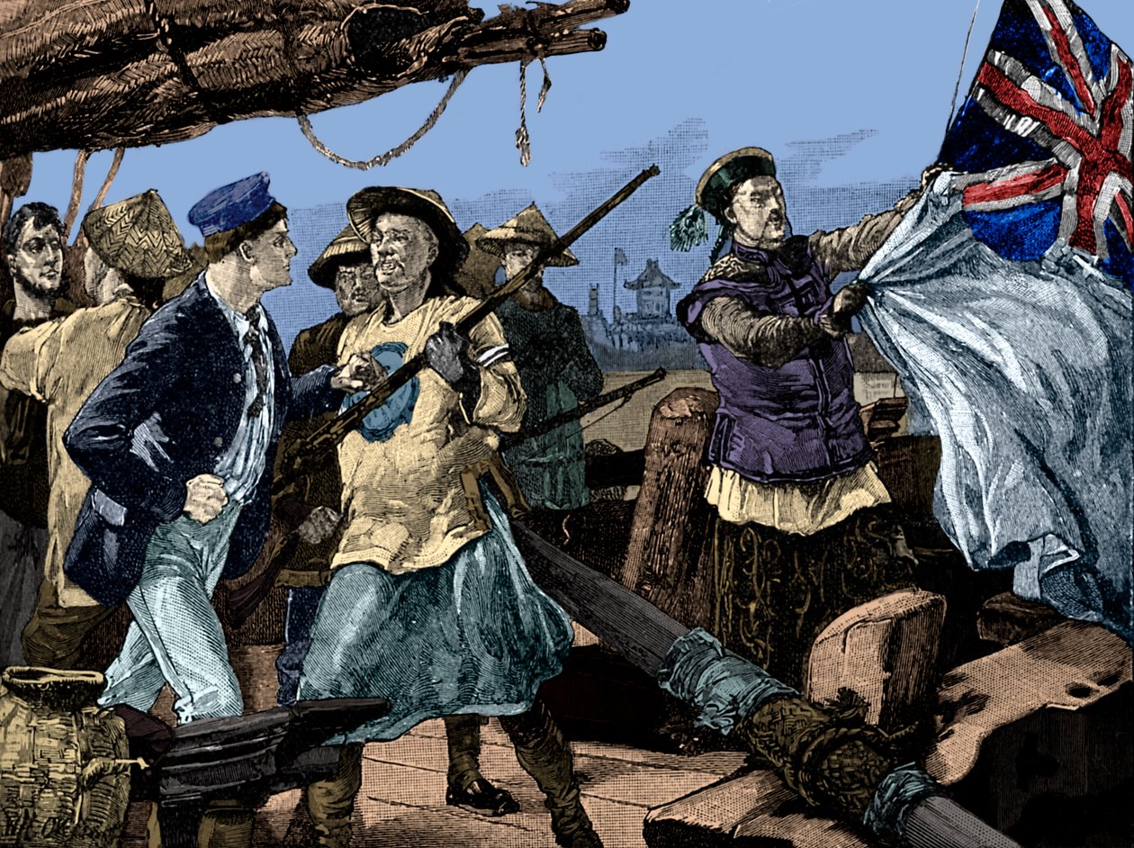 Second Opium War: Chinese Officials Pulling Down British Flag on Ship the Arrow by Unbekannter Künstler