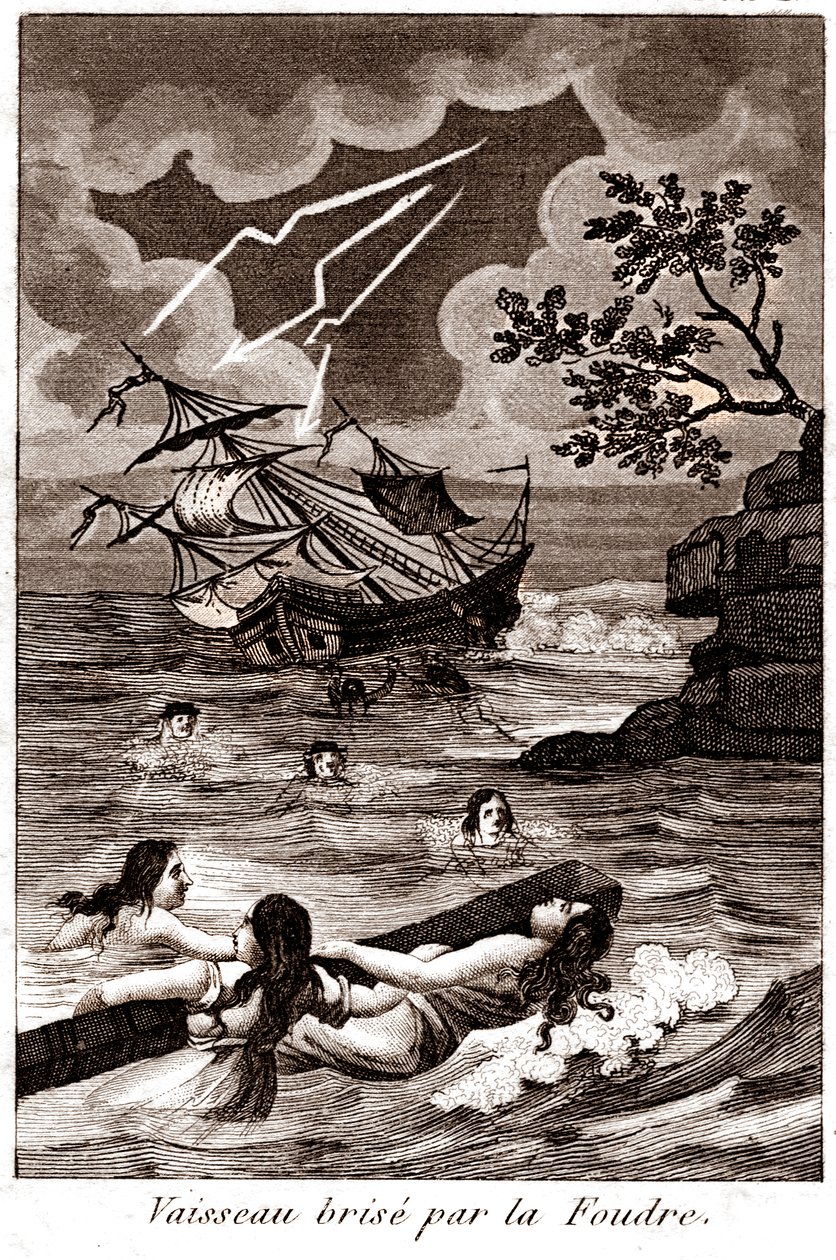 Ship broken by lightning by Unbekannter Künstler