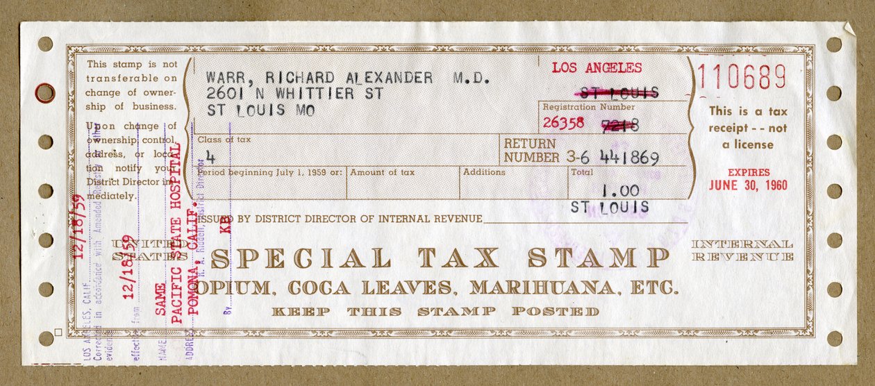 Special Tax Stamp for Medical Opium, Coca Leaves and Marijuana by Unbekannt