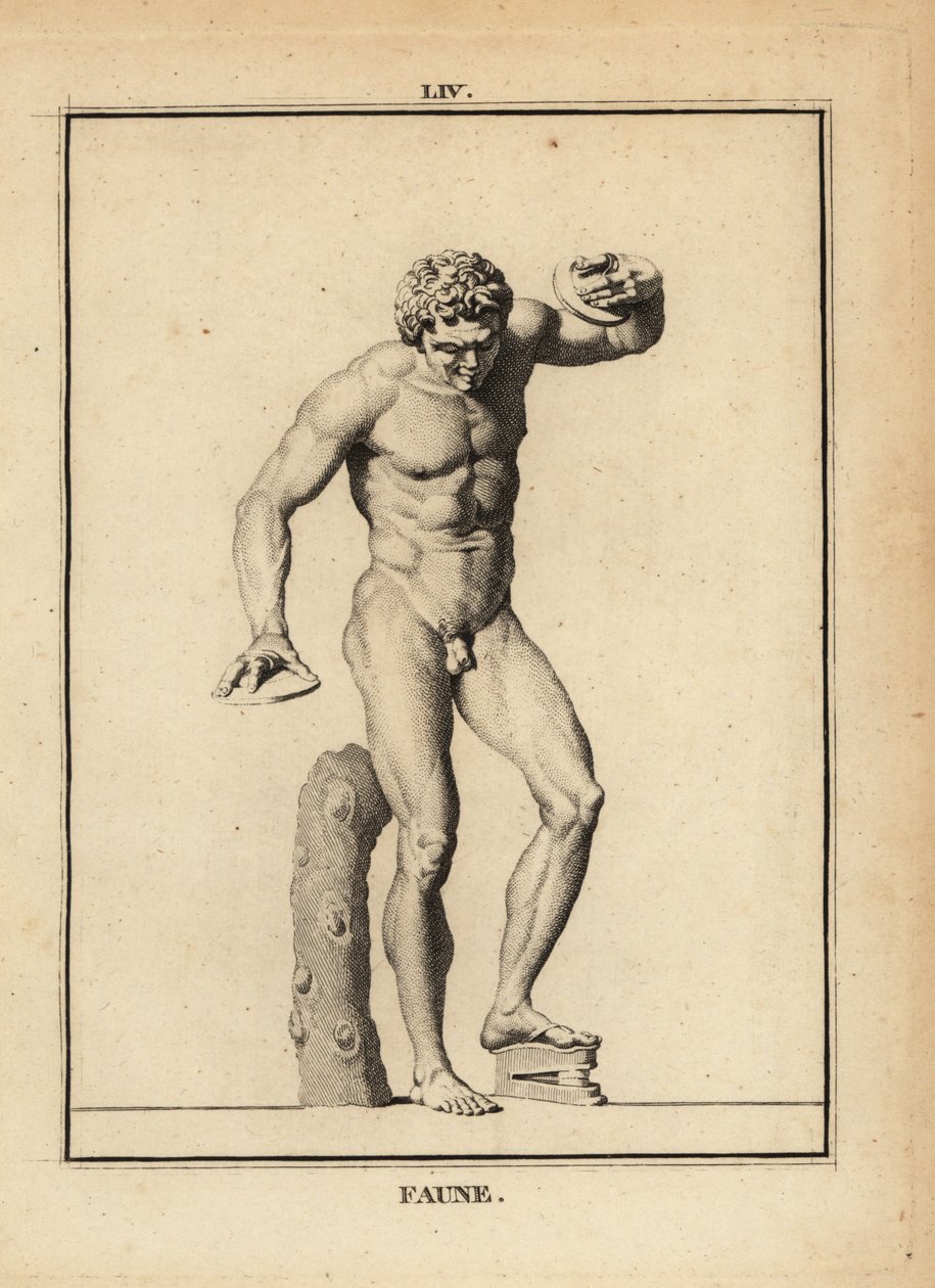 Statue of a Faun at a Bacchanalian orgy with cymbals and scabellum by Unbekannt