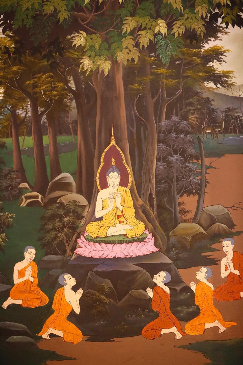 The Buddha preached His first sermon to the five monks by Unbekannter Künstler
