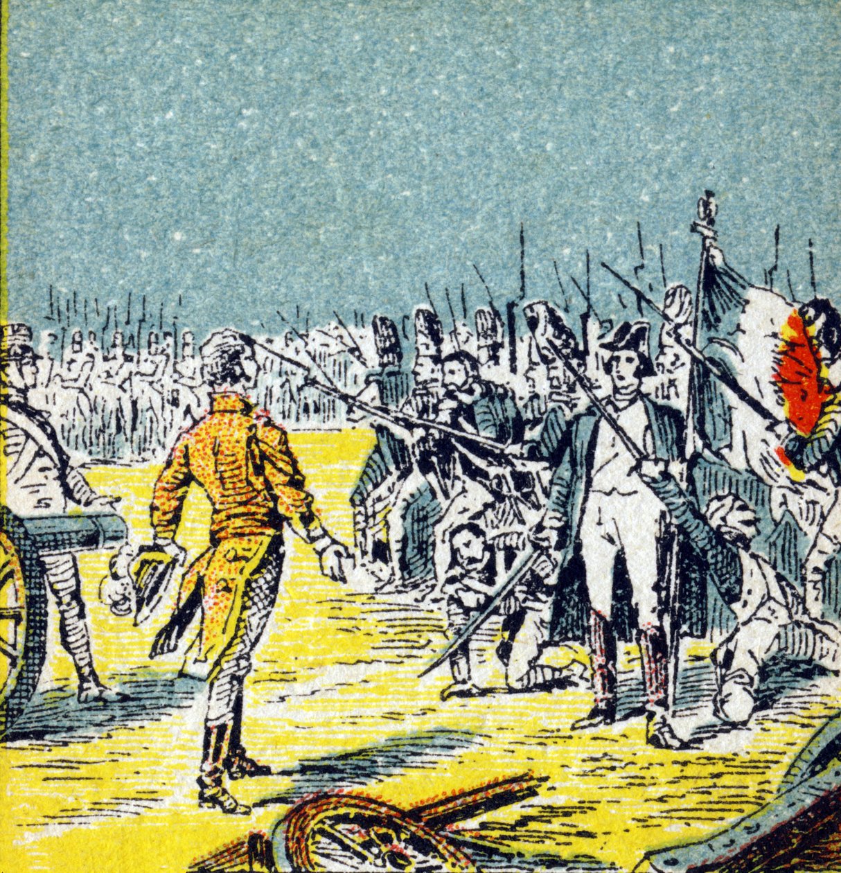 The Hundred Days: Defeat of Napoleon I Bonaparte to Waterloo in 1815. Engraving in "Histoire de France". Series of advertising images published on behalf of Louit, circa 1920 by Unbekannt