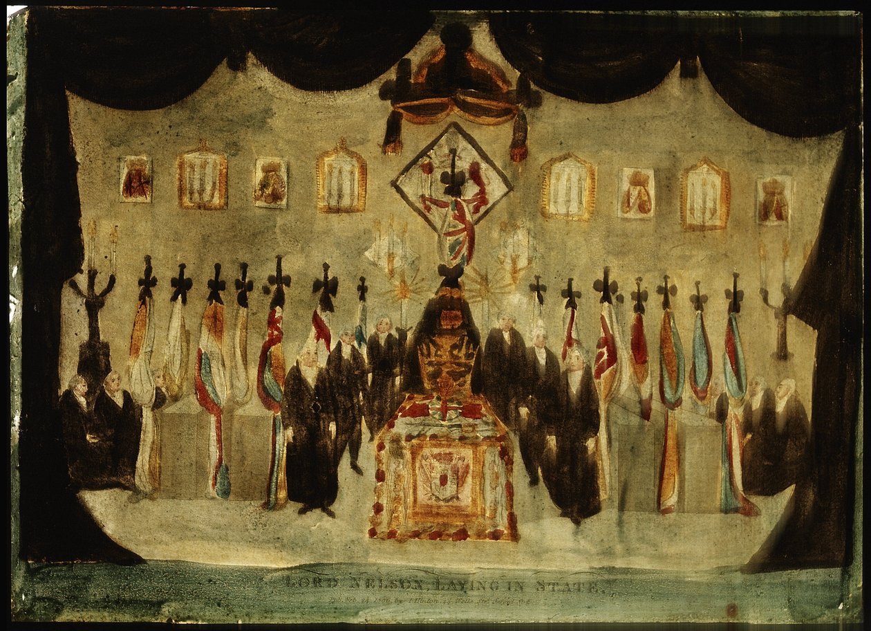 The Body of Horatio Nelson Resting in the Painted Hall of the Former Royal Naval College in Greenwich During the Funeral by Unbekannter Künstler