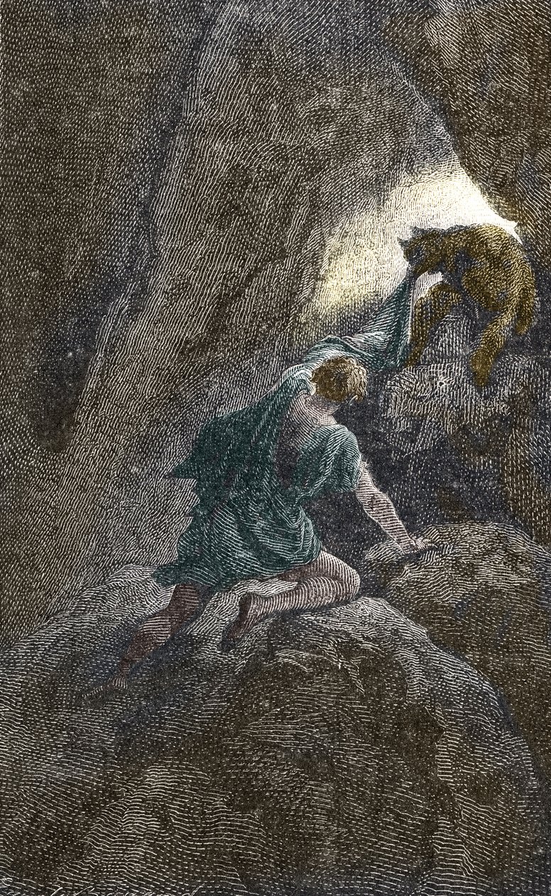 The escape of Aristomenes from the cave where he was imprisoned by Unbekannter Künstler