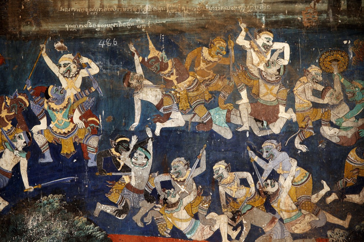 The Interior of the Silver Pagoda Compound Walls Covered with Murals Depicting Stories from the Reamker, the Khmer Version of the Ramayana by Unbekannt