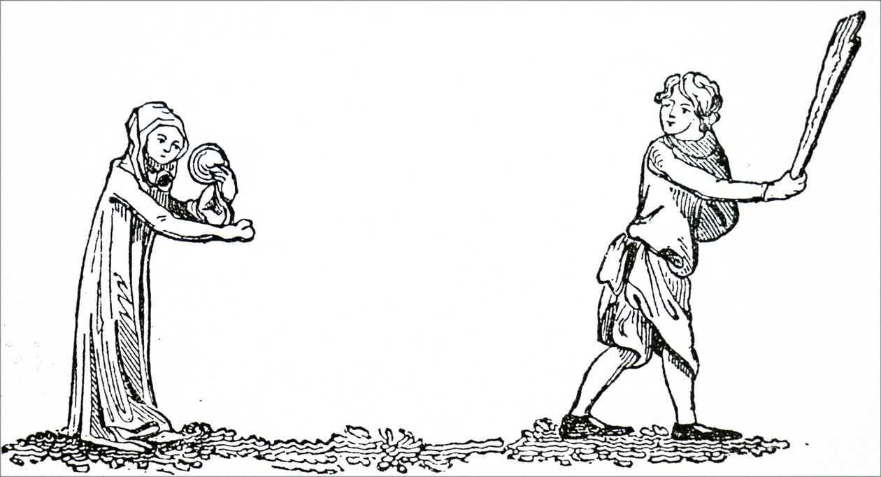 Two children playing a game known as 