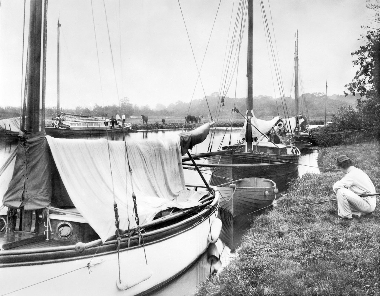 Yachts and River Craft at Wroxham Broad. Norfolk Broads by Unbekannt