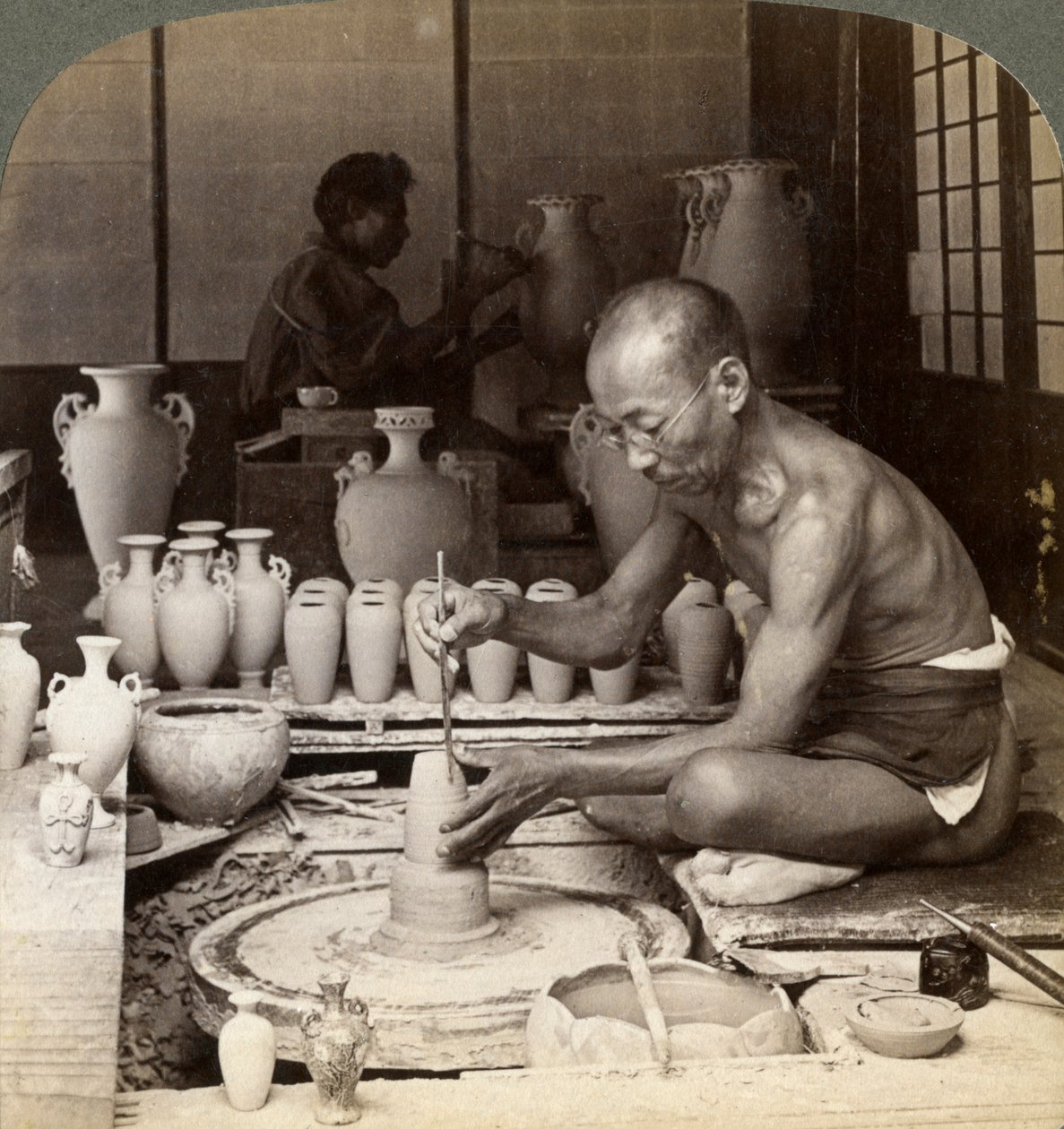 A Potter and His Wheel, Fashioning a Vase of Awata Porcelain, Kinkosan ...