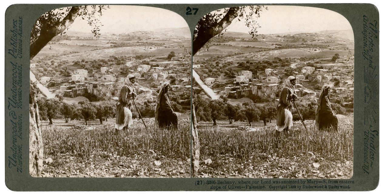 Bethany, as seen from the eastern slope of the Mount of Olives, Palestine, 1899 by Underwood and Underwood