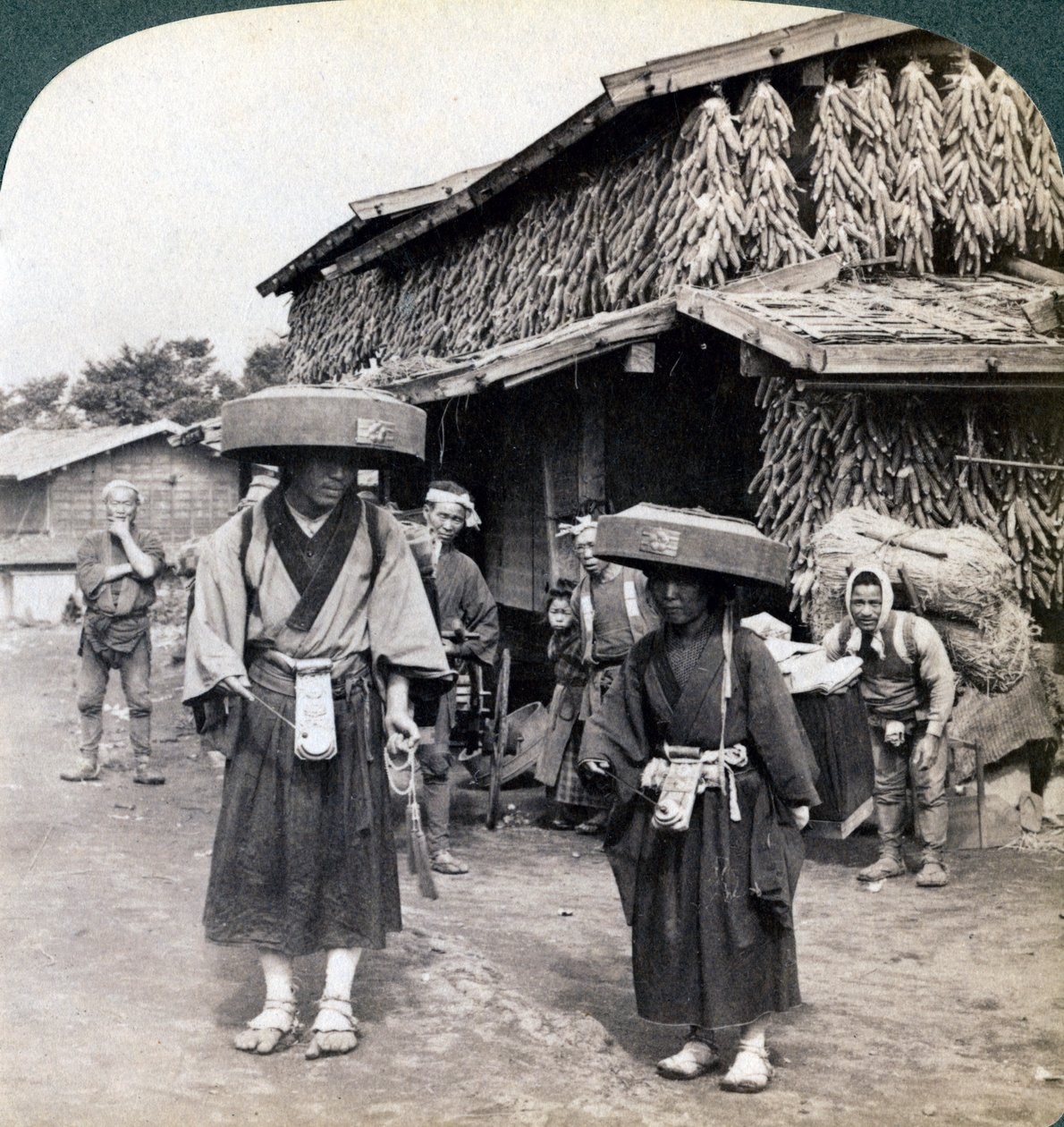 Pilgrim Beggars Beating Little Gongs, Near Lake Kawaguchi, Japan by Underwood and Underwood
