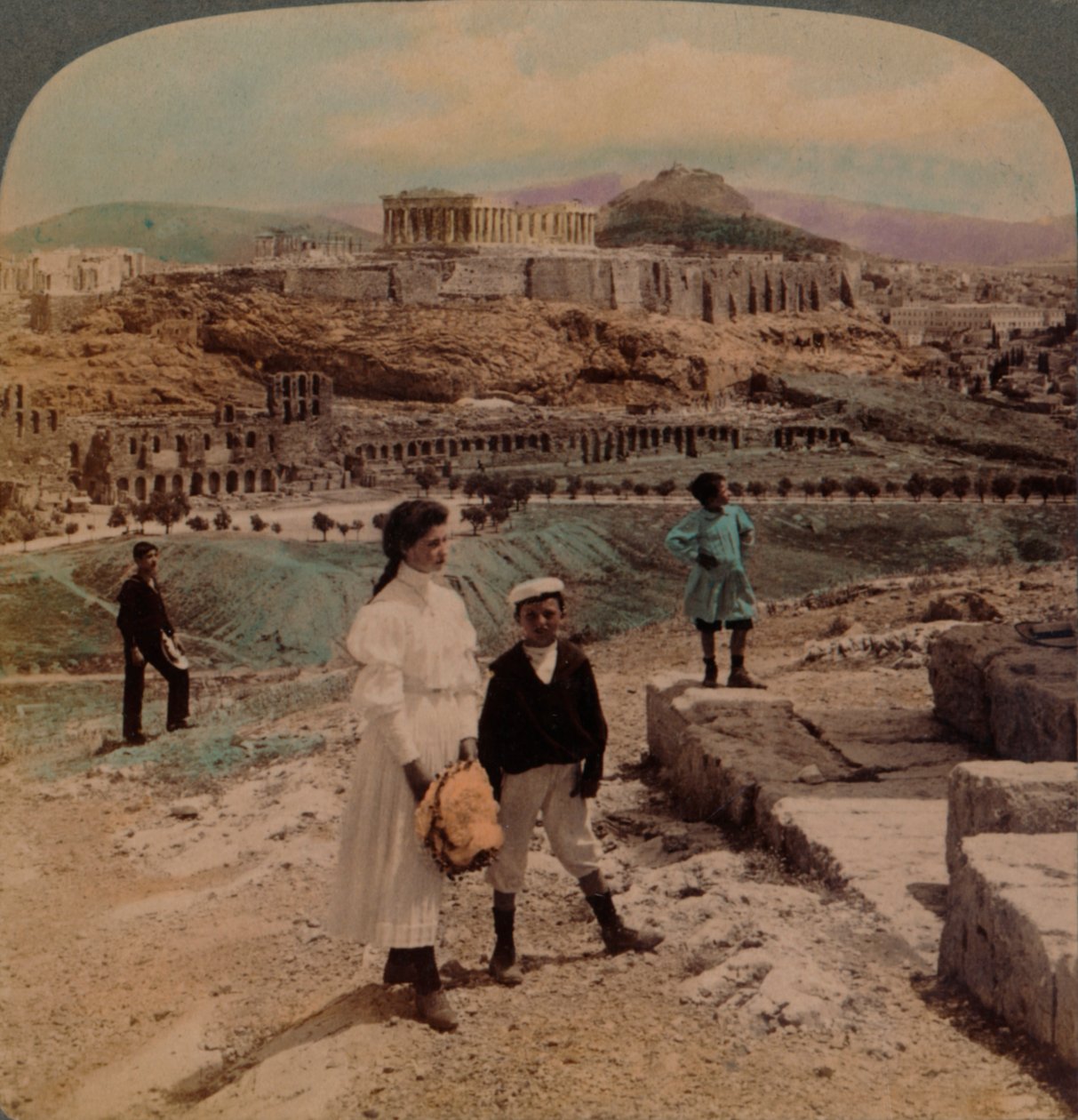 The Acropolis of Athens, Lycabettus and Royal Palace, from Philopappos Monument, 1907 by Underwood and Underwood