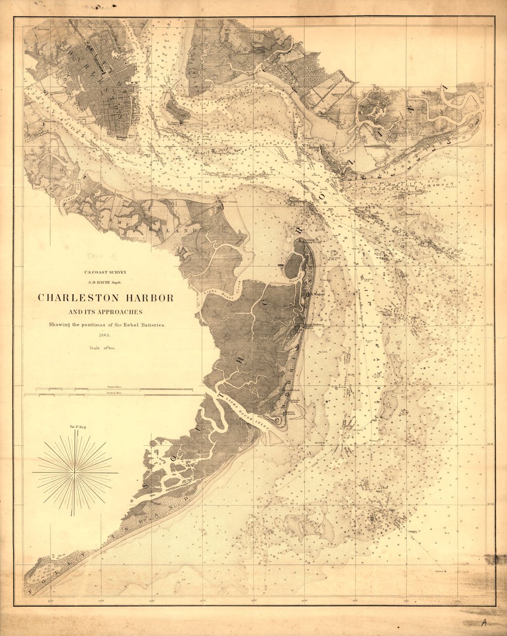 Charleston Harbor and Its Approaches Showing the Positions of the Rebel Batteries by United States Coast Survey