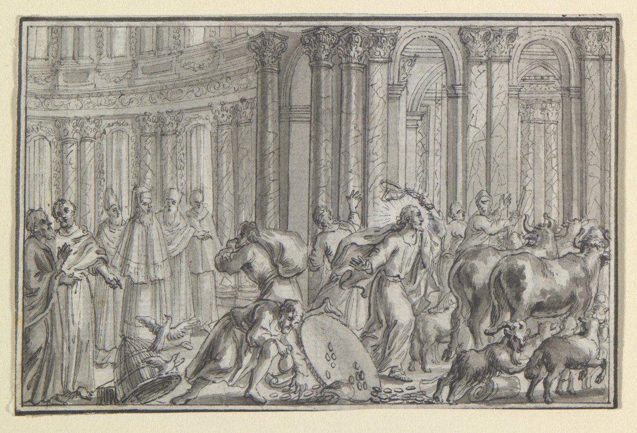 Christ Driving Moneychangers from the Temple, one of four scenes from the Life of Christ by Unknown
