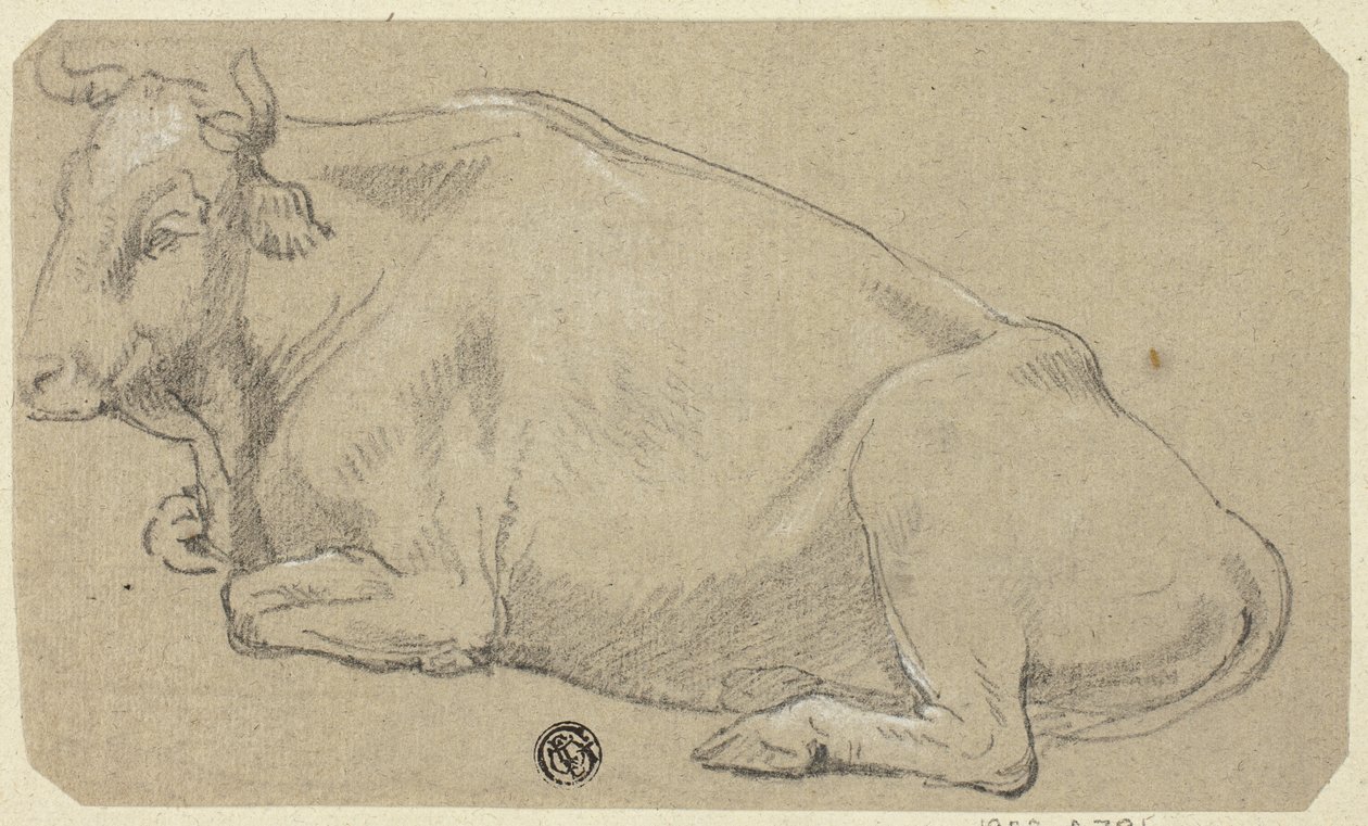 Cow Lying on Haunches; Head of a Woman and Sketch of Horse