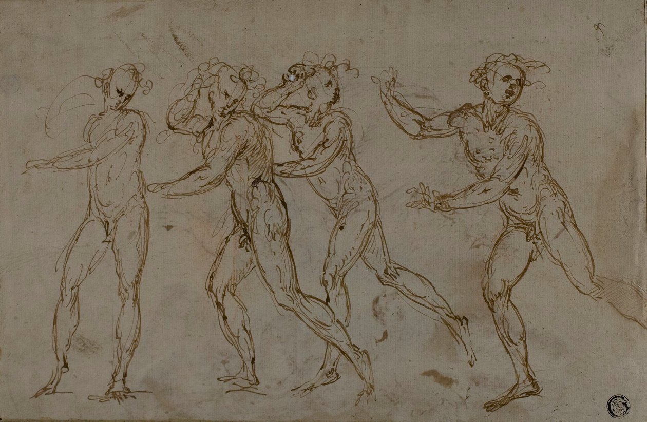 Four Running Male Nudes (recto); Holy Family with the Infant John the Baptist (verso) by Unknown