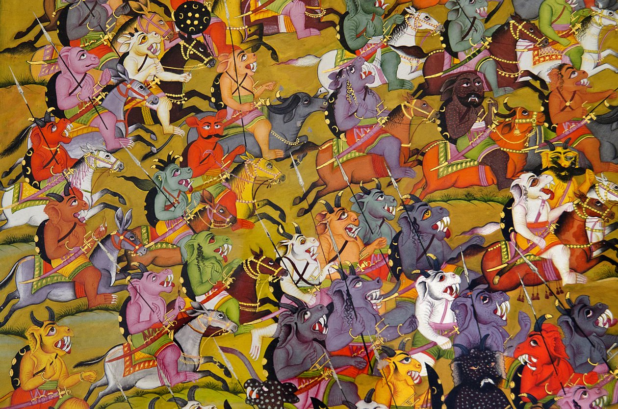 Marwar Painting: (Detail) The Demons Prepare for Battle Against the ...
