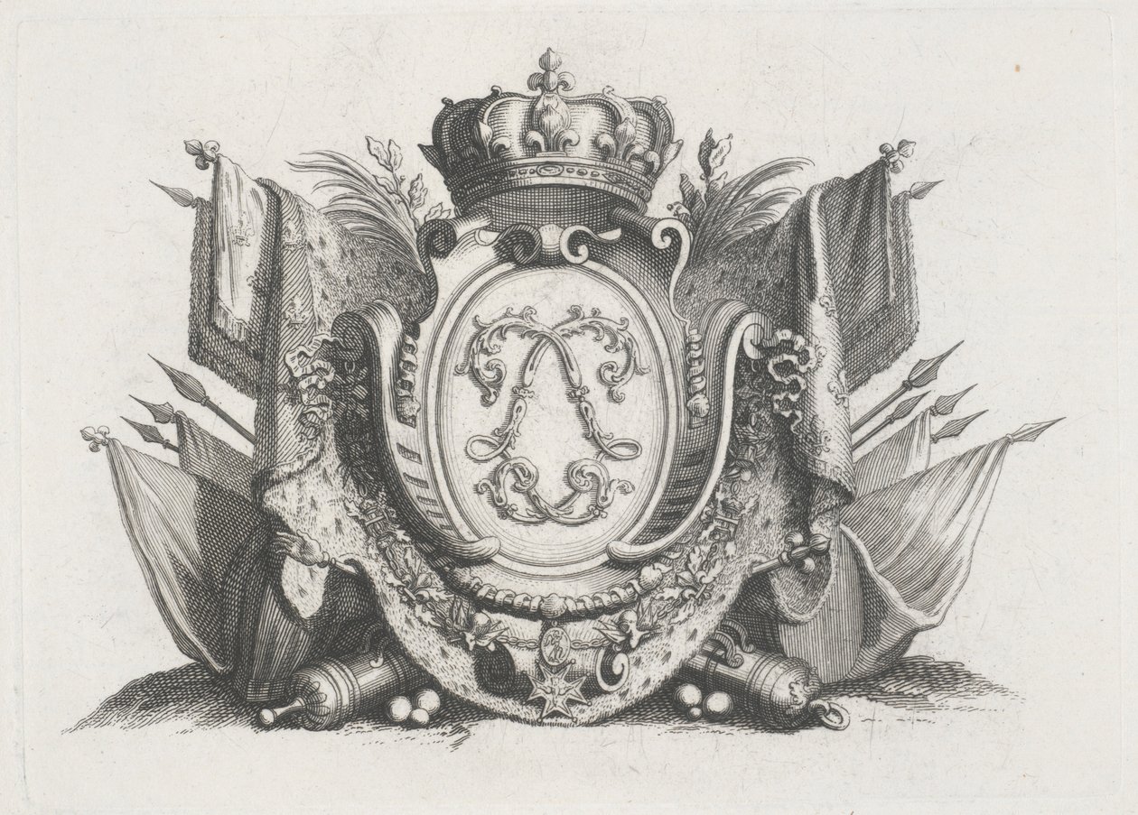 Royal Crest with Crown and Flags and Interlaced by Unknown