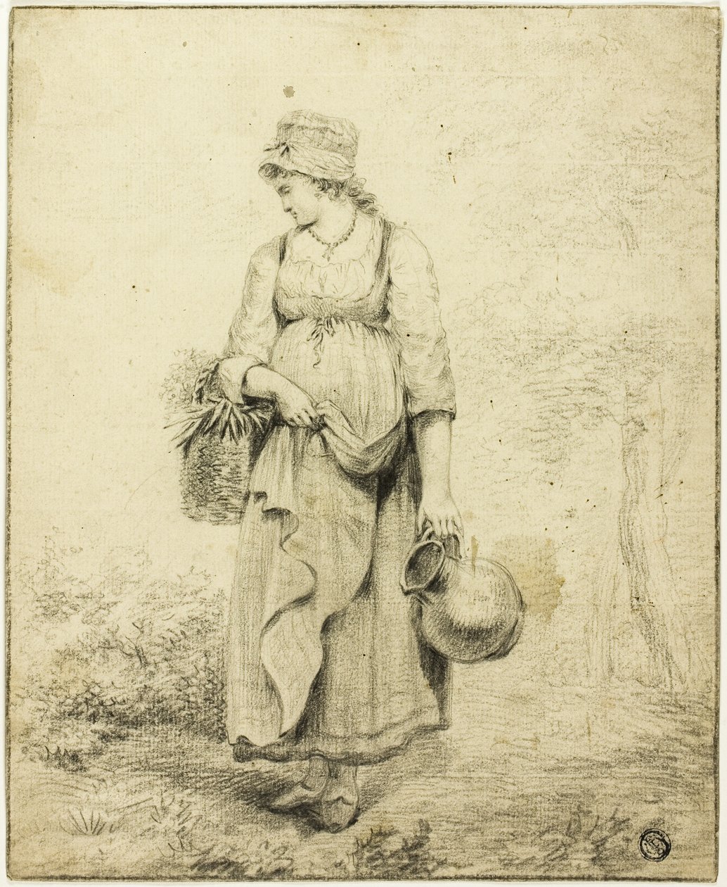 Standing Girl Holding Pitcher and Basket by Unknown