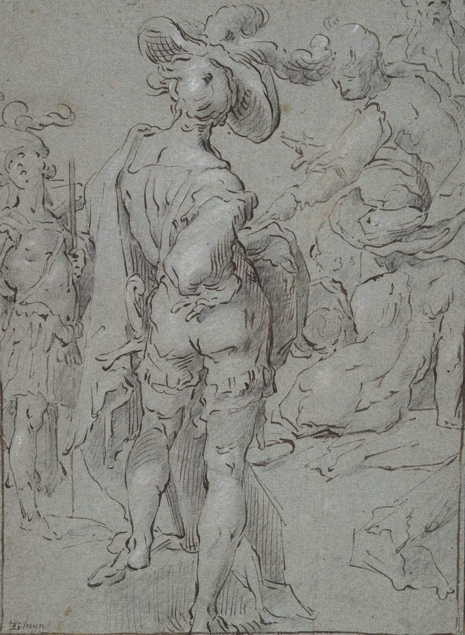 Standing Youth Seen from Behind, and Other Figures by Unknown