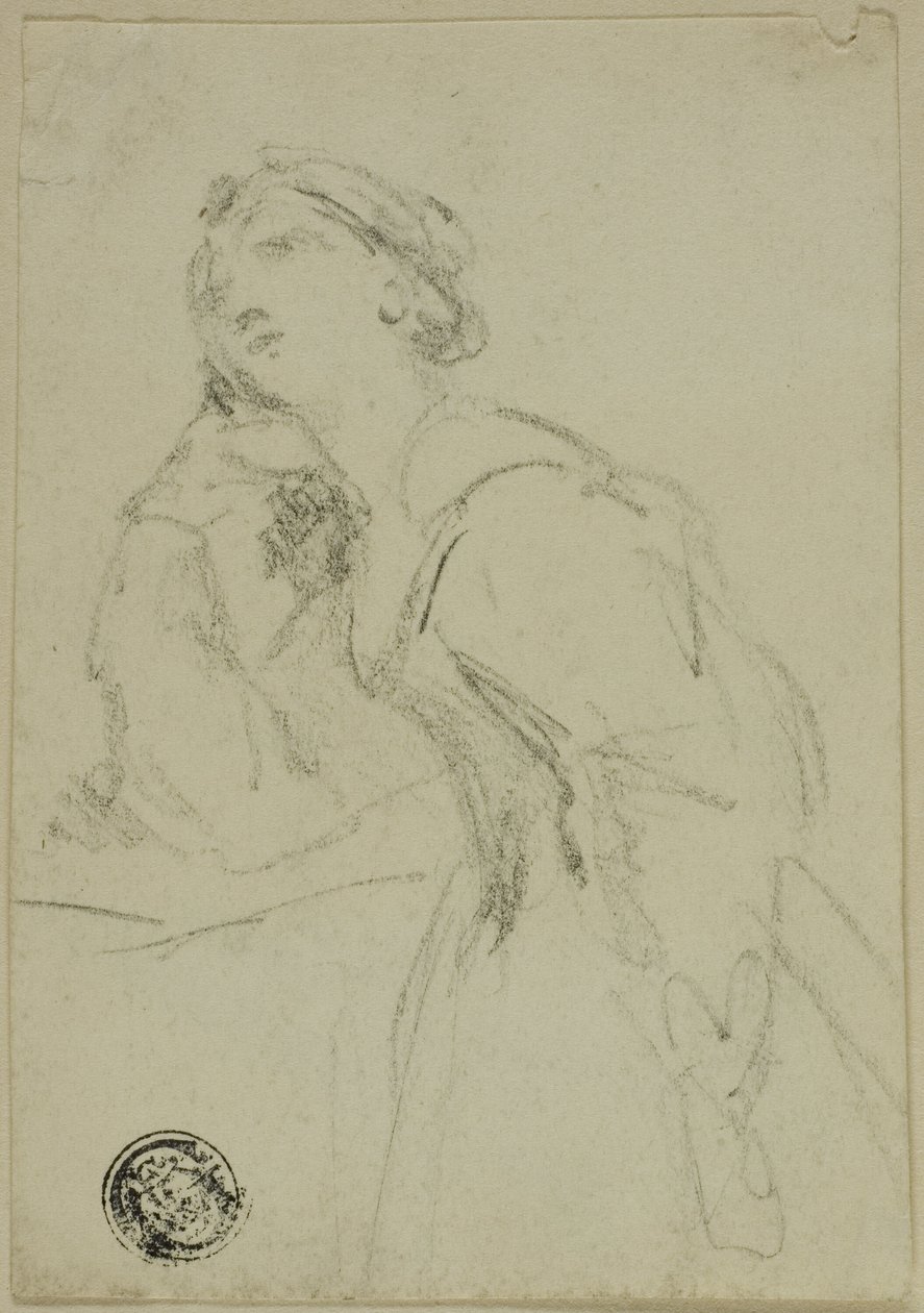 Three-Quarter Length Sketch of Woman in Evening Dress Leaning Head on Right Hand by Unknown