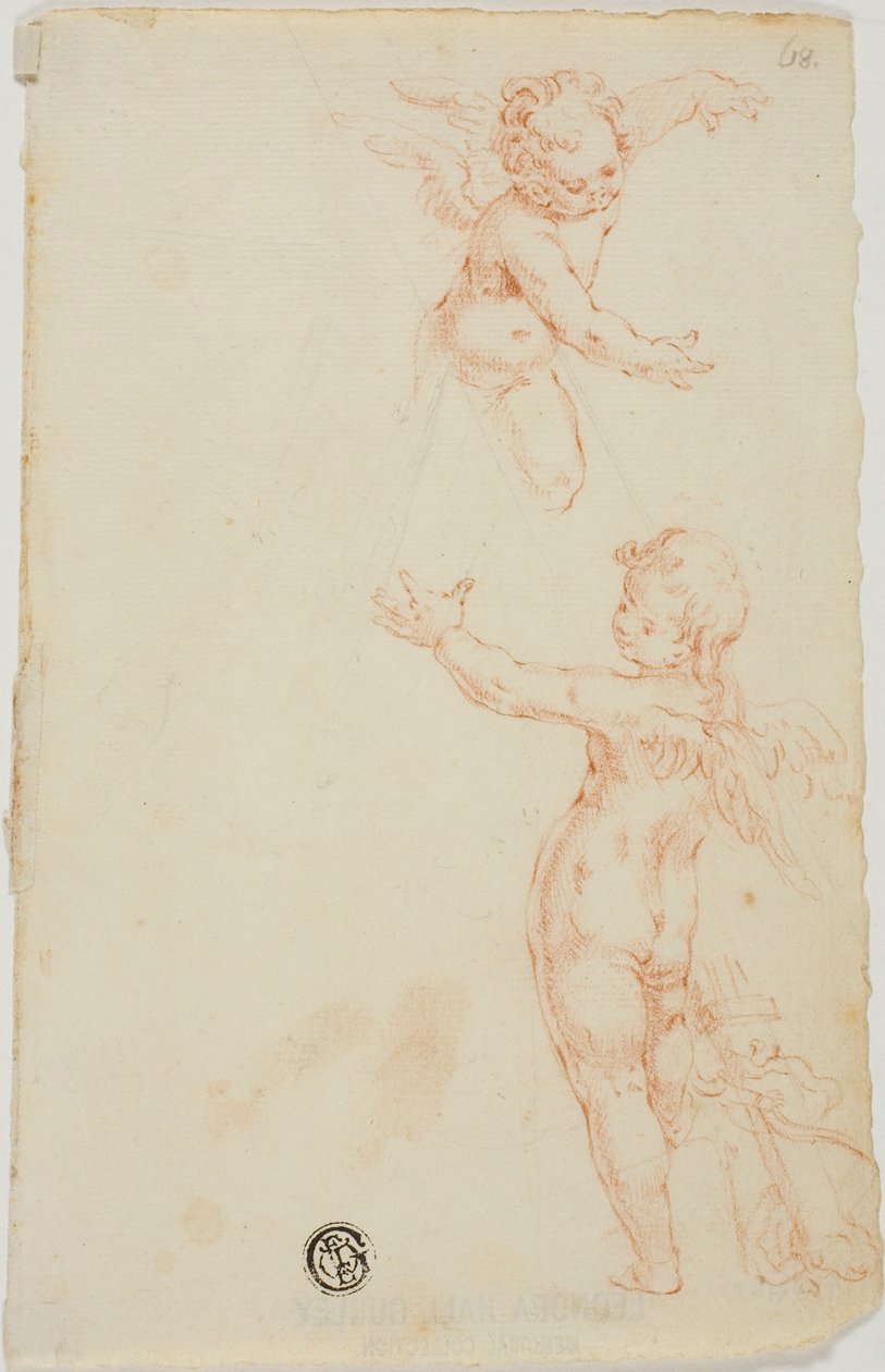 Two Winged Putti, One Flying by Unknown