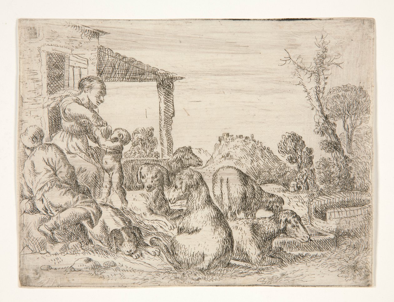 Untitled (Peasant Family with Dogs and Lambs in a Landscape) by Unknown