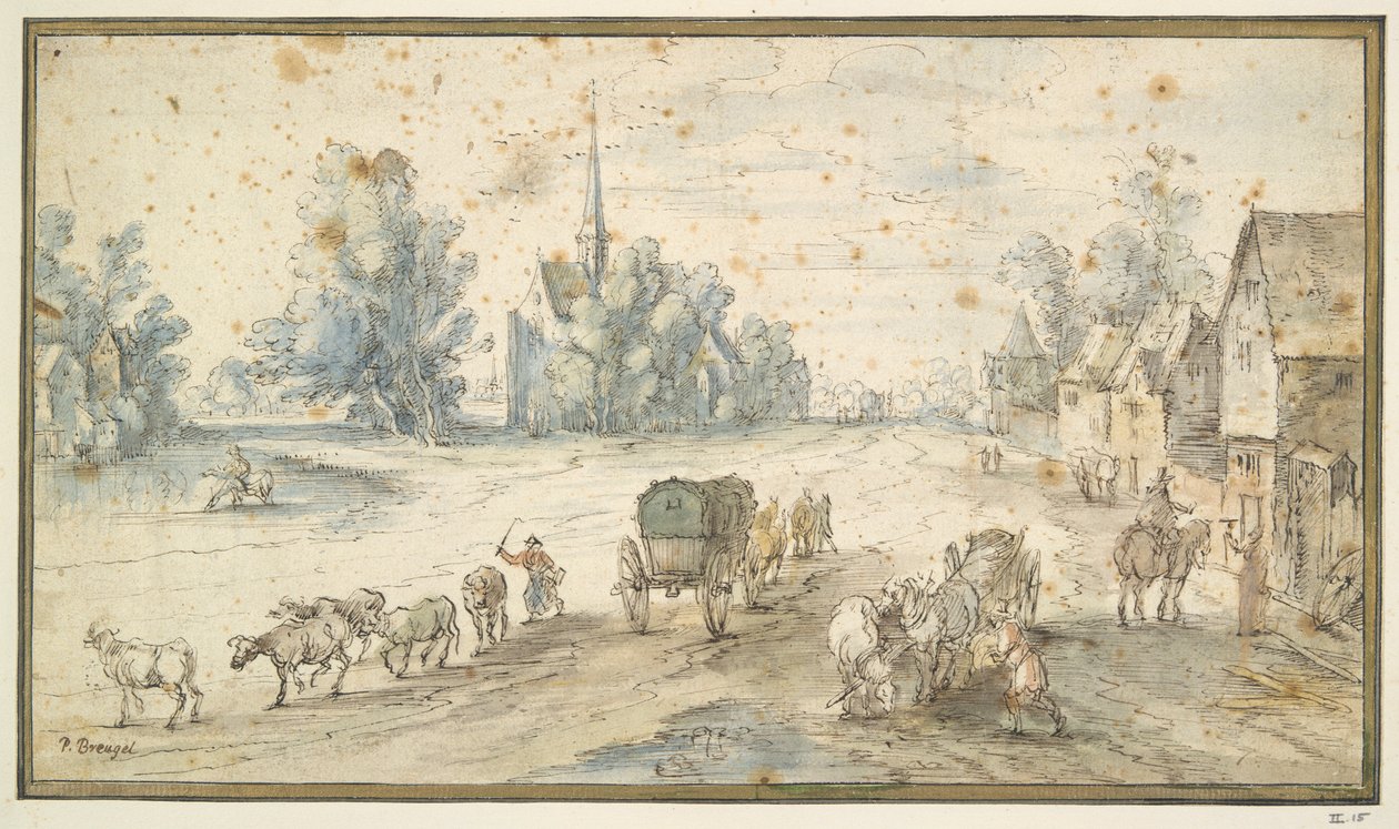 Village Street with Cattle and Carts by Unknown