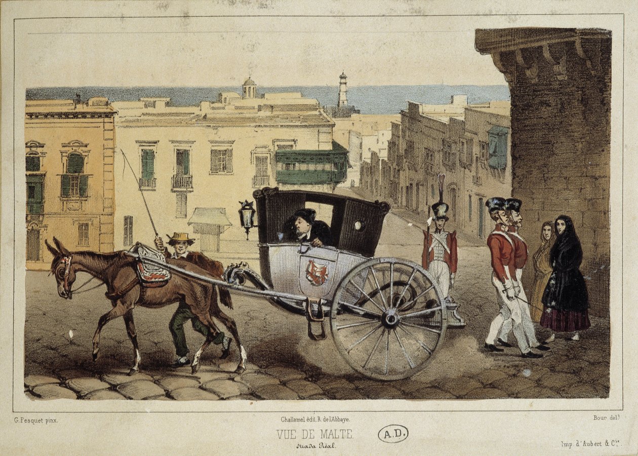 A hitch in the streets of Malta - engraving by Unknown artist