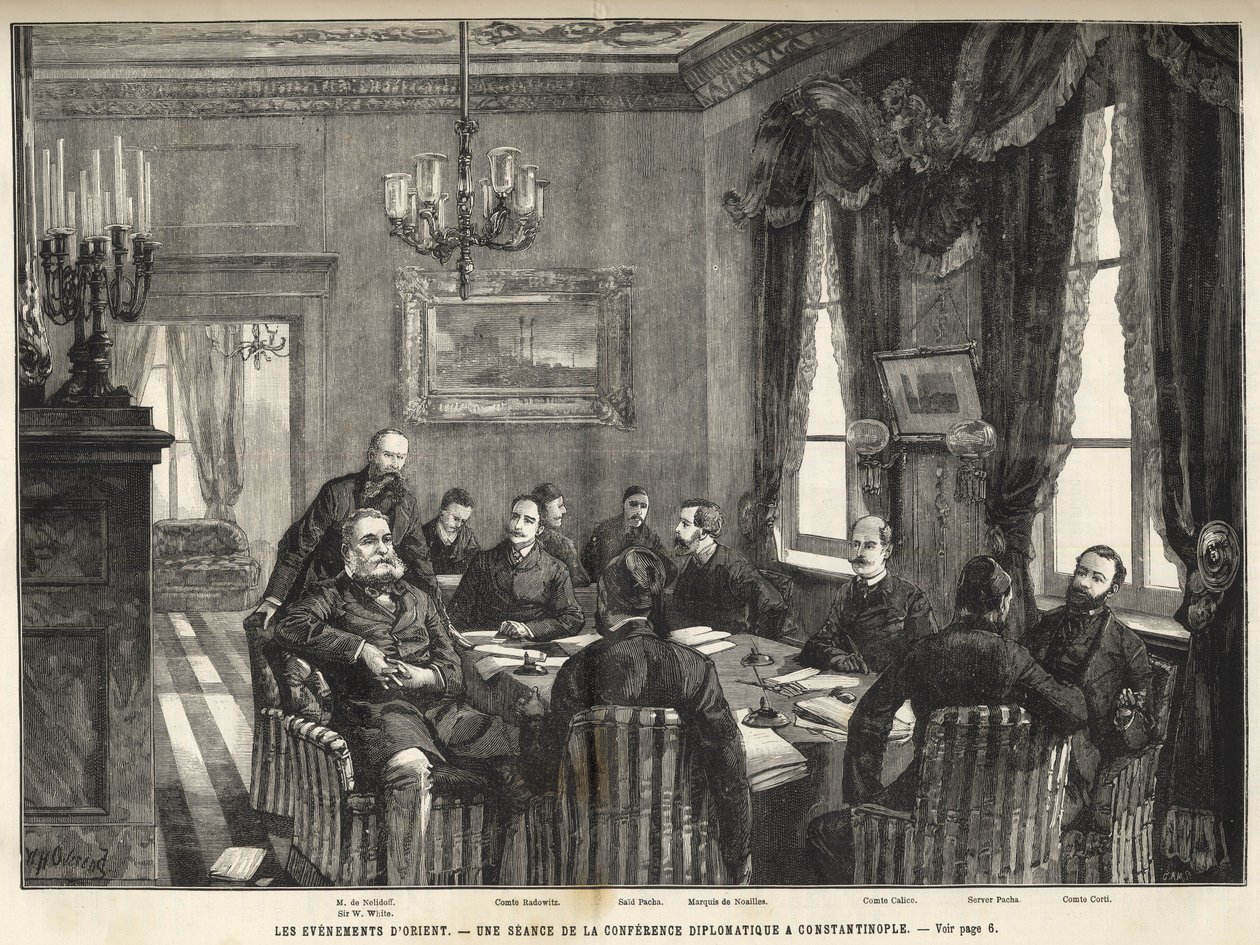 A meeting of the European Conference of Constantinople Serbia-Bulgarian War, Turkey - Serbo-Bulgarian War - A meeting of the diplomatic conference in Constantinople - 1885 - in the illustrious universe of 1886 (Alexander of Nalidov (Nelidoff) (1835-1910) - by Unknown artist