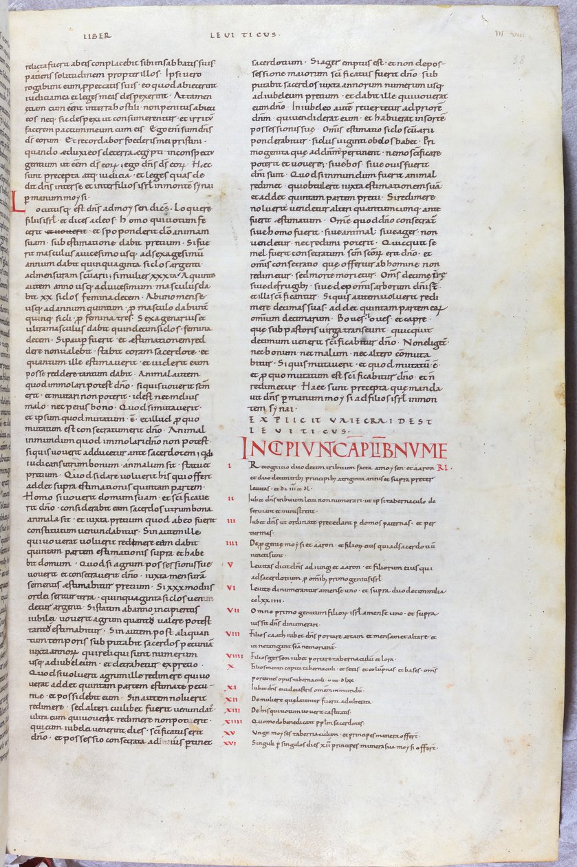 A page from the 11th century Bible with the incipit chapter of the Book of Numbers by Unknown artist