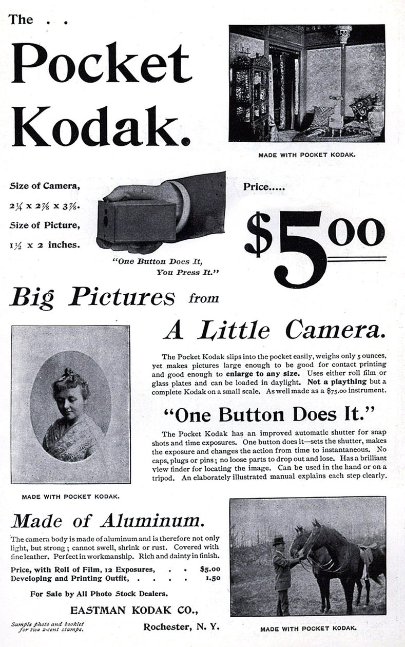 Advertising for the Kodak pocket camera. (Pocket Kodak) 1895. Private Collection by Unknown artist