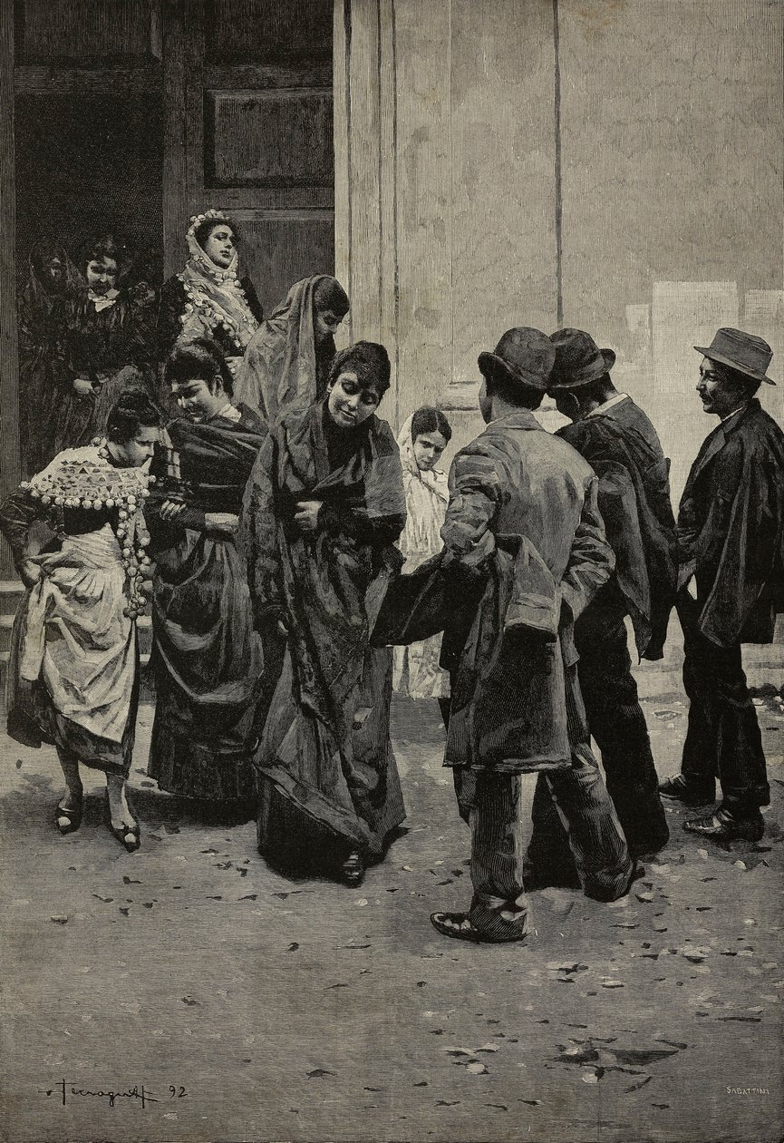 After Mass, engraving by Sabbatini from L