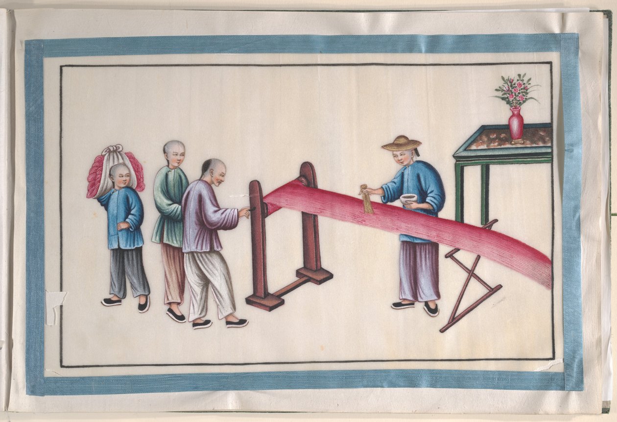 Album Containing Twelve Paintings of People Making Silk by Unknown Artist