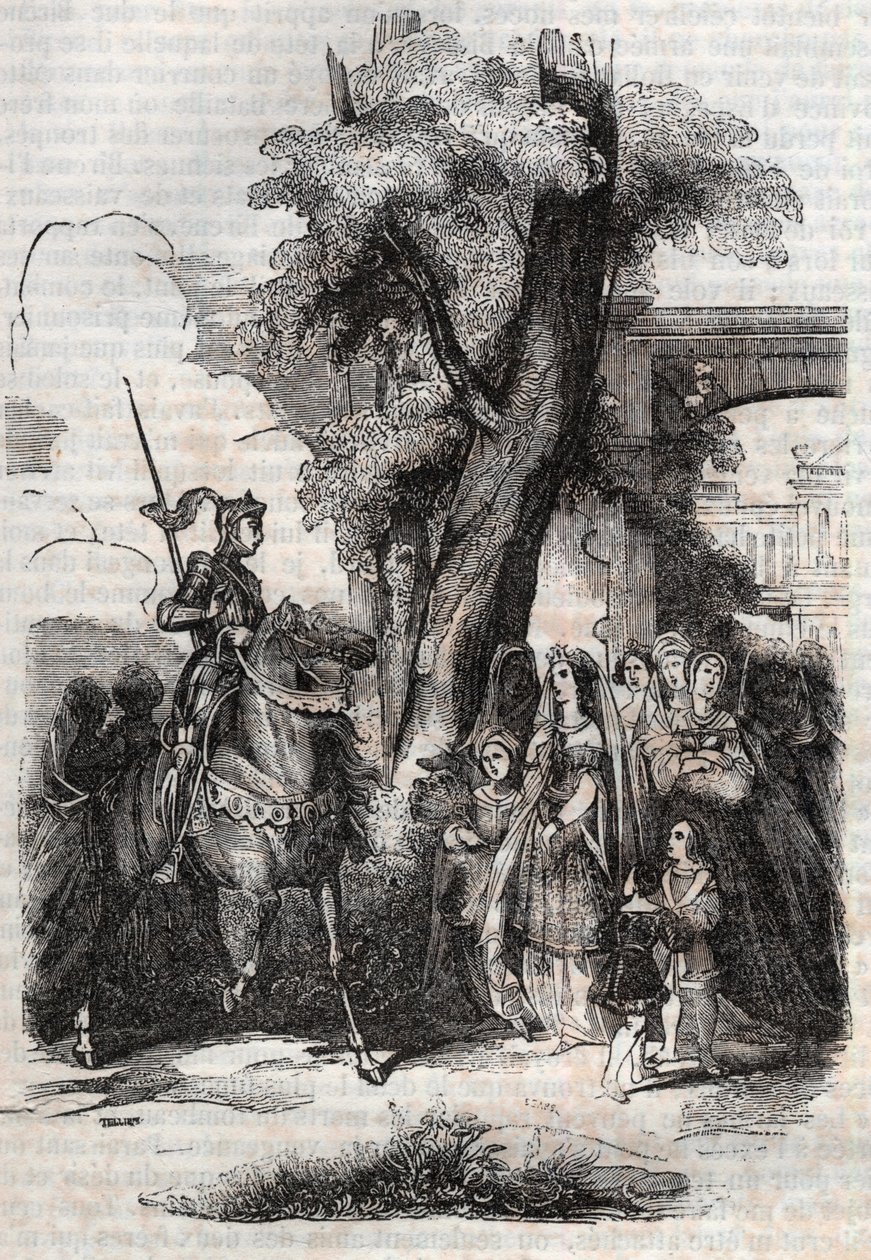 Alcina and her court come to greet Ruggiero - engraving of 1851 from the poem Orlando Furioso (1516) by Ludovico Ariosto, translated by the Count of Tressan and published by Gustave Harvard 1851 by Unknown artist
