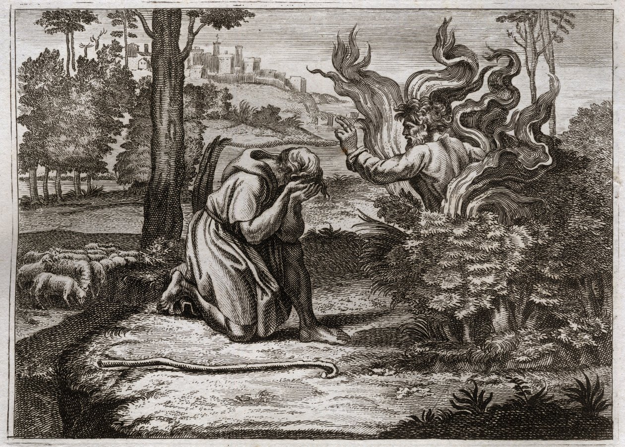 Bible of Royaumont, Old Testament: Burning Bush. God Speaks to Moses from the Burning Bush. Illustration from 1811 by Unknown artist