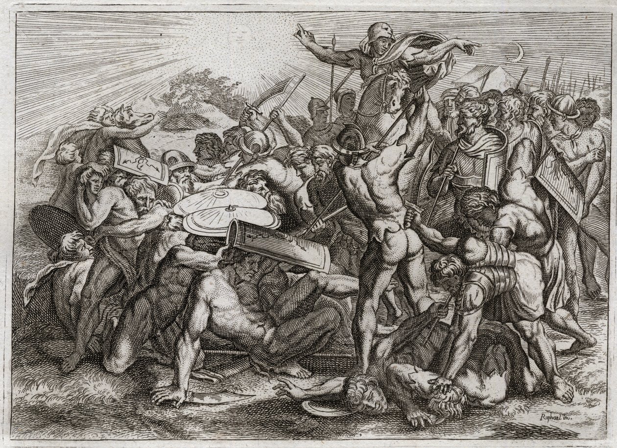 Bible of Royaumont, Old Testament: Sun Stop. Joshua Makes the Sun Stop to Defeat His Enemies. Illustration from 1811 by Unknown artist
